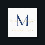 Monogram Name Initials Blue Gold Wedding Date Gift Canvas Print<br><div class="desc">A lovely monogrammed blue and gold canvas wall art wedding gift or gift for a couple,  with your names,  last name initial and wedding date.  Comes in many different sizes.</div>