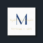 Monogram Name Initials Blue Gold Wedding Date Gift Canvas Print<br><div class="desc">A lovely monogrammed blue and gold canvas wall art wedding gift or gift for a couple,  with your names,  last name initial and wedding date.  Comes in many different sizes.</div>