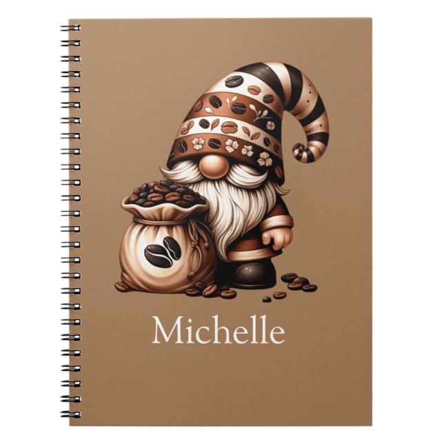 Monogram Name Initials Coffee Gnome Brown White Notebook (Front)