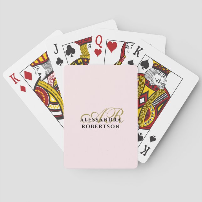Monogram Name Initials Pastel Pink Gold Minimalist Playing Cards (Back)