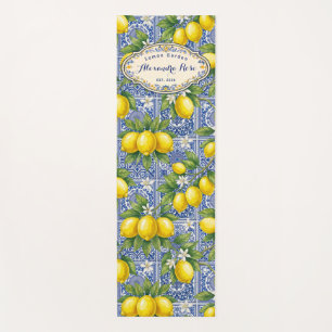 Monogram Name Lemon Blue French Country Tile  Yoga Mat