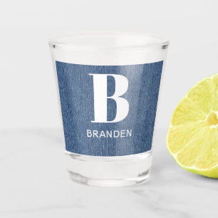 Monogram Name, Light Blue Denim Print 1.5oz Shot Glass