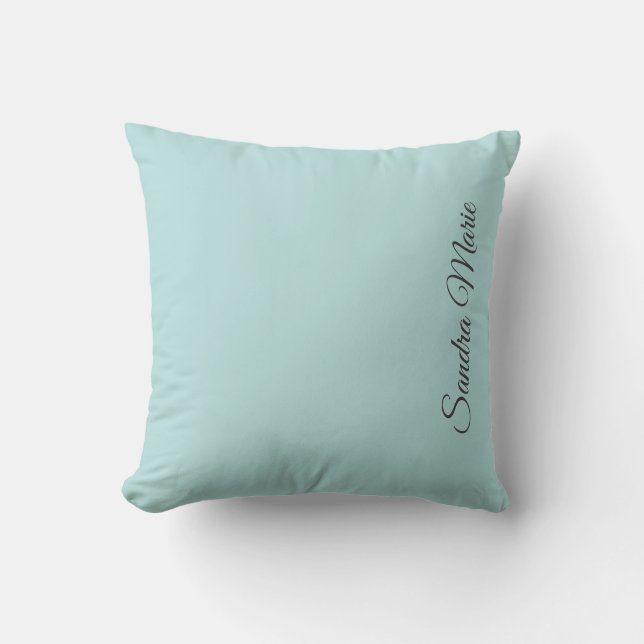 Monogram Name Light Teal Aqua solid colour pillow (Front)