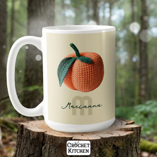 Monogram Name Minimal Modern Crochet Peach Coffee Mug