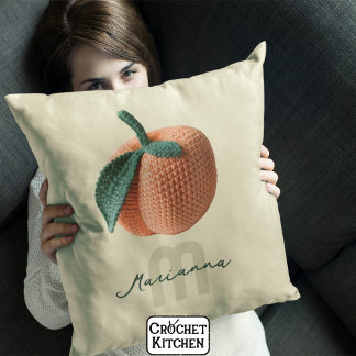 Monogram Name Minimal Modern Crochet Peach Throw Pillow