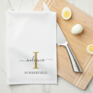 Monogram Name Minimalist Gold Grey Script Custom Kitchen Towel