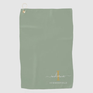 Monogram Name Minimalist Gold White Script Golf Towel