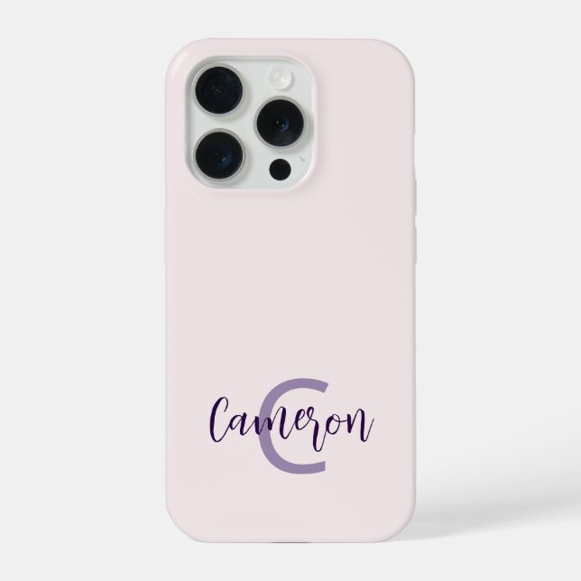 Monogram Name Minimalist Solid Blush  iPhone Case (Back)
