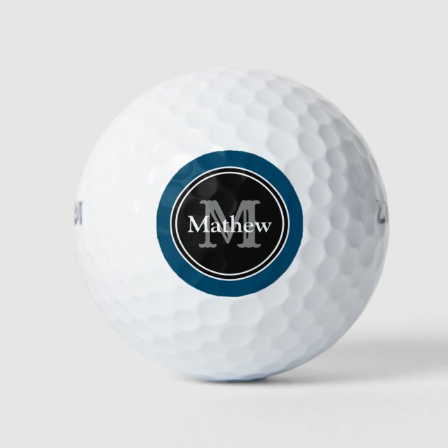 Monogram Name Modern Blue Custom Golf Balls (Front)