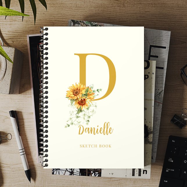 Monogram name modern floral sketchbook notebook (Creator Uploaded)