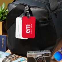 Monogram Name Modern Minimal Red Luggage Tag