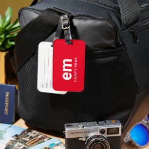 Monogram Name Modern Minimal Red Luggage Tag