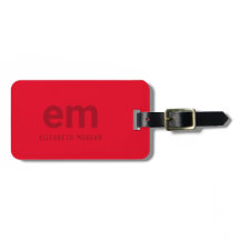 Monogram Name Modern Minimal Red Luggage Tag