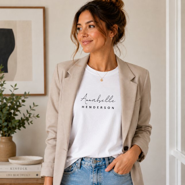 Monogram Name | Modern Minimalist Stylish T-Shirt (Personalized custom name T-shirts with a minimalist script design for gifts or daily wear.)