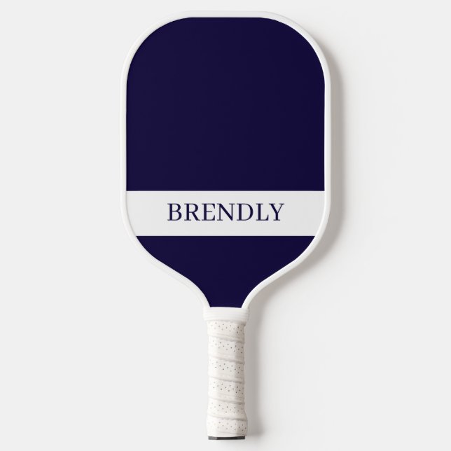 Monogram Name Modern Navy Blue White Pickleball Paddle (Front)