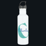 Monogram Name Modern Typography 710 Ml Water Bottle<br><div class="desc">A fun modern tilted monogram and name typography design.  Change the initial and name to personalize.</div>