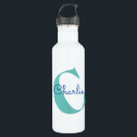 Monogram Name Modern Typography 710 Ml Water Bottle<br><div class="desc">A fun modern tilted monogram and name typography design.  Change the initial and name to personalize.</div>