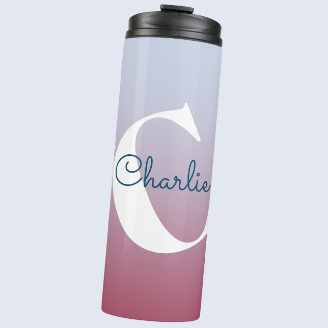 Monogram Name Modern Typography Gradient Thermal Tumbler (Monogram name personalized water bottle)