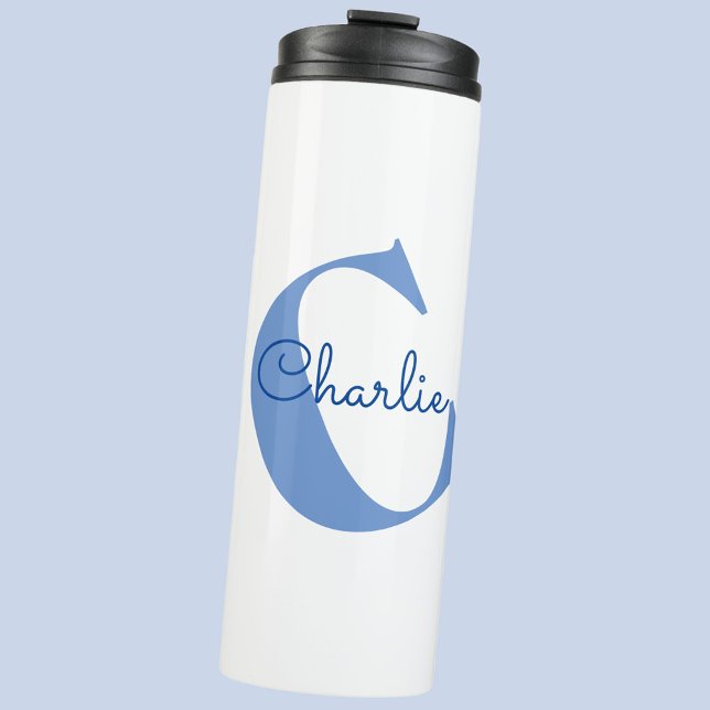 Monogram Name Modern Typography Thermal Tumbler (Fun tilted monogram initial script name personalized water bottle)