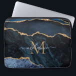 Monogram Name Navy Blue Gold Marble Laptop Sleeve<br><div class="desc">Laptop Sleeves with Monogram Name Agate Navy Blue Gold Gemstone Marble Geode Glitter Sparkle Personalized Birthday - Anniversary or Wedding Gift / Suppliest - Add Your Letter / Name - Text or Remove - Make Your Special Gift - Resize and move or remove and add text / elements with customization...</div>