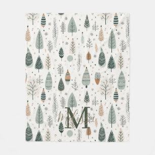 Monogram Name Nordic Trees Fleece Blanket