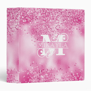 Monogram & Name on Faux Fuchsia Foil & Glitter Binder