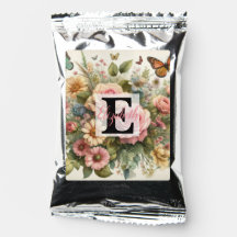 Monogram name on watercolor Flowers in pastels  