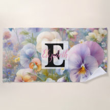 Monogram name on watercolor Flowers in pastels