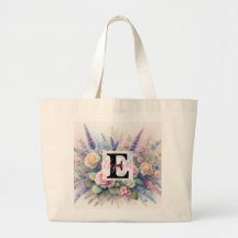 Monogram name on watercolor Flowers in pastels