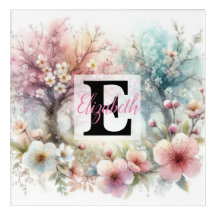 Monogram name on watercolor Flowers in pastels  Th