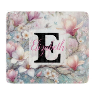 Monogram name on watercolor Flowers in pastels Th Cutting Board