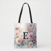 Monogram name on watercolor Flowers in pastels