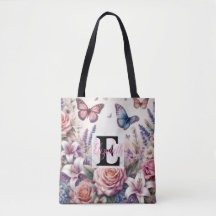 Monogram name on watercolor Flowers in pastels