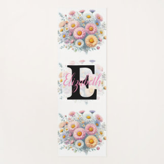 Monogram name on watercolor Flowers in pastels  Yoga Mat