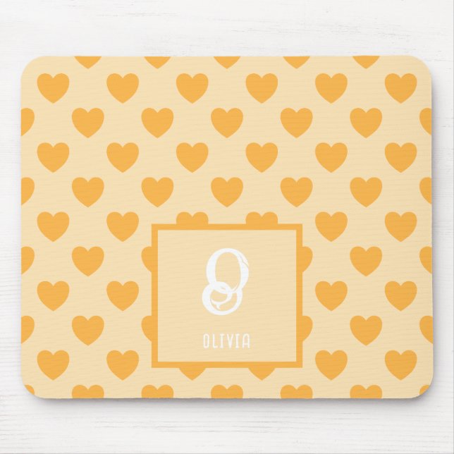 Monogram Name Orange Hearts Pattern Mouse Pad (Front)