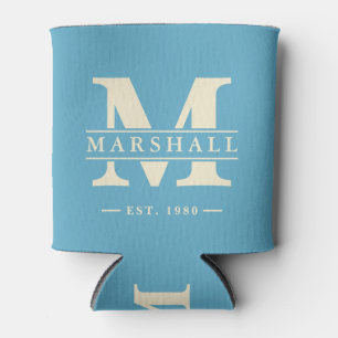 Monogram & Name Overlay Aqua Sky Can Cooler