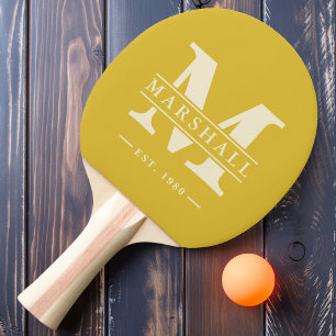 Monogram & Name Overlay Burnt Lemon Ping Pong Paddle
