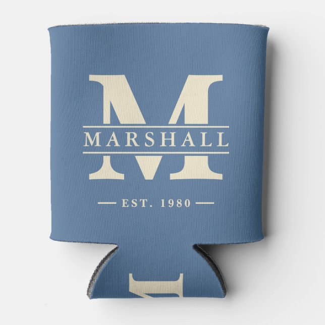 Monogram & Name Overlay Capri Blue Can Cooler (Front)