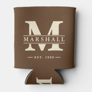 Monogram & Name Overlay Forest Brown Can Cooler