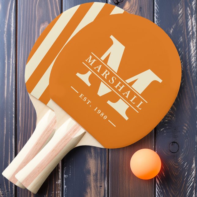 Monogram & Name Overlay Polo Striping Warm Citrus Ping Pong Paddle (Creator Uploaded)