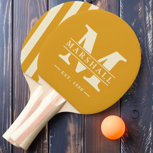 Monogram & Name Overlay Striping Burnt Buttercup Ping Pong Paddle