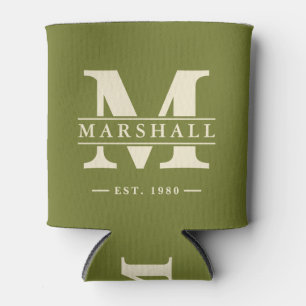 Monogram & Name Overlay Sweet Olive Can Cooler