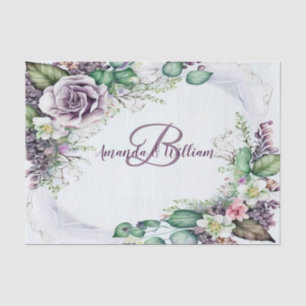 Monogram Name Party Purple Floral Green Foliage Tissue Paper