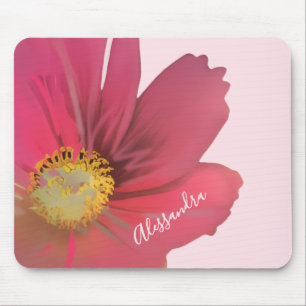 Monogram Name Pastel Pink Watercolor Floral Mouse Pad