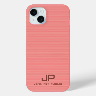 Monogram Name Peach Colour Stripes Elegant Modern iPhone 15 Mini Case