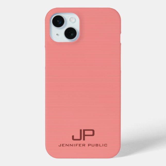 Monogram Name Peach Colour Stripes Elegant Modern Case-Mate iPhone Case (Back)