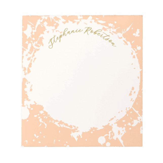 Monogram Name Peach Gold Splattered Stylish Modern Notepad (Front)