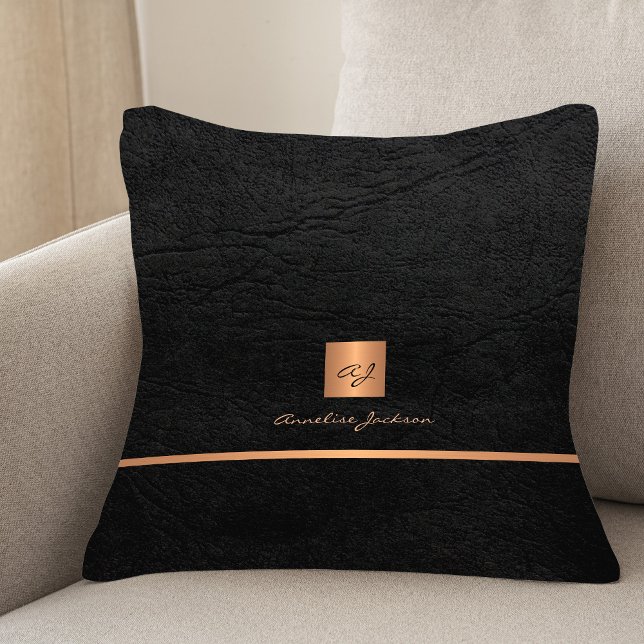 Monogram name personalized black gold elegant throw pillow (Creator Uploaded)