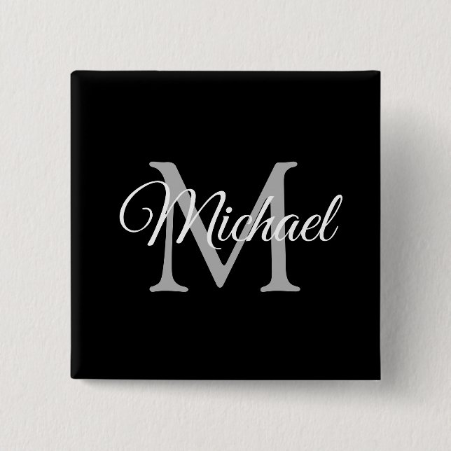 Monogram Name Personalized Black Template Square 2 Inch Square Button (Front)