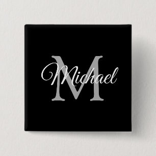 Monogram Name Personalized Black Template Square 2 Inch Square Button